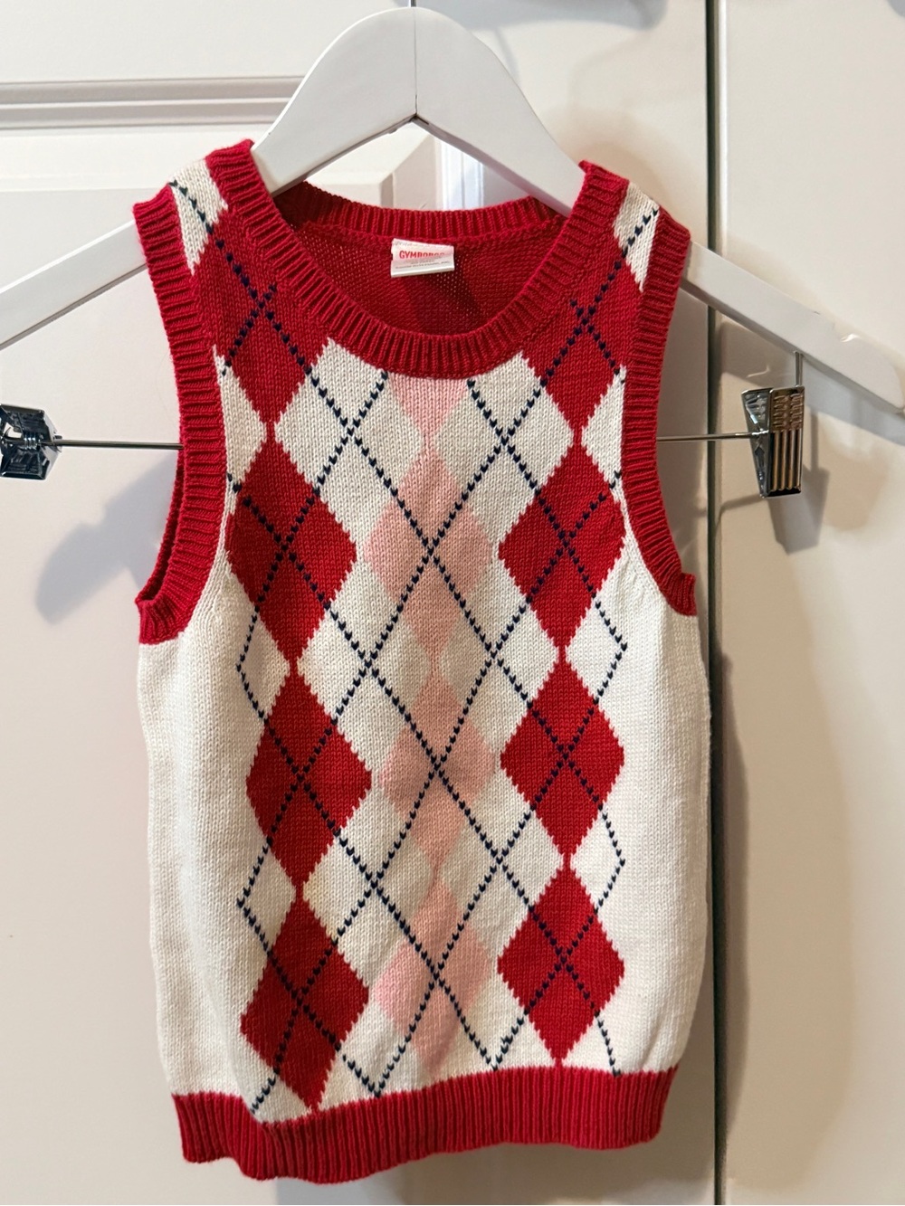 Gymboree New York Girl Red & White Pink Argyle Knit sleeveless vest